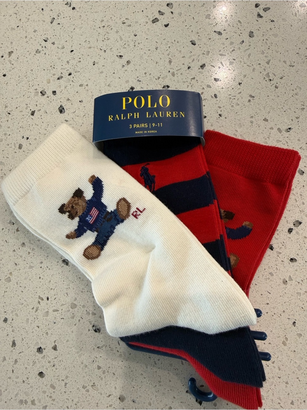 New womens Polo by Ralph Lauren 3-Pack Crew Socks Bear